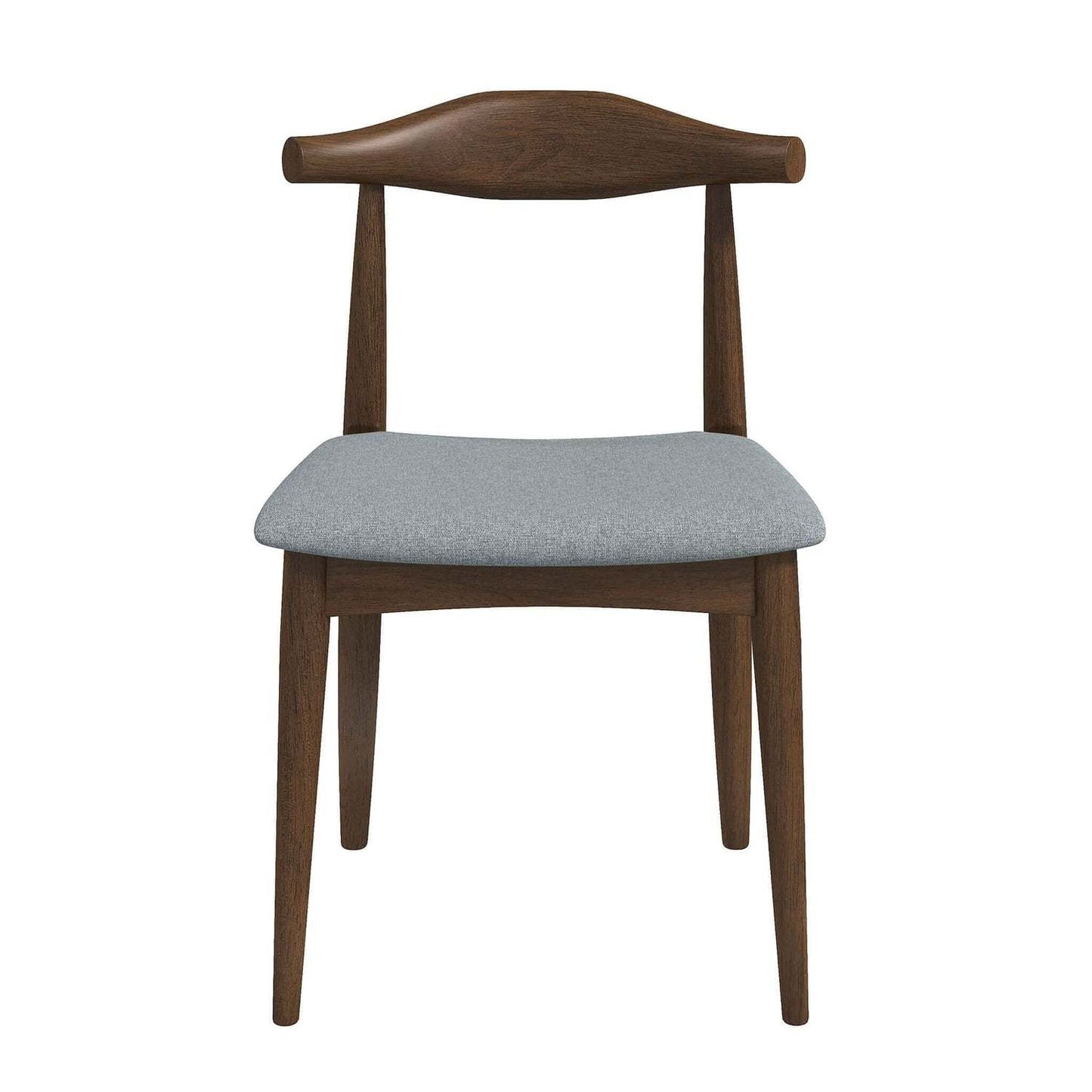Mid-century modern wood dining chair with light gray upholstered seat from FredCo International