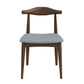 Mid-century modern wood dining chair with light gray upholstered seat from FredCo International