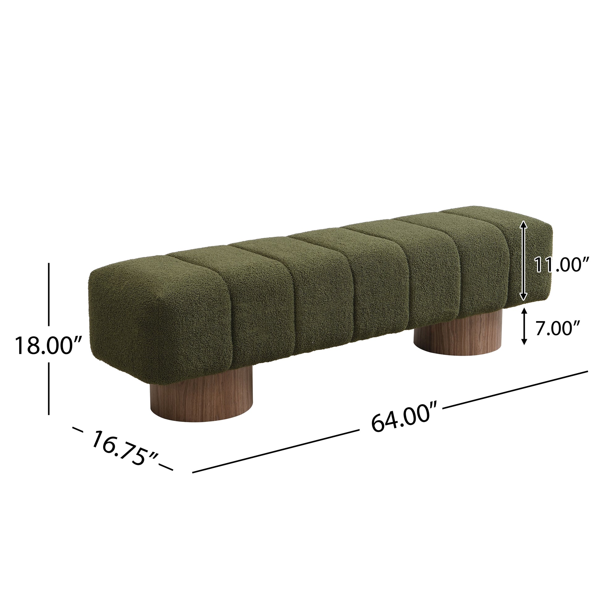 Upholstered Dining Bench for Dining Room, No-Assembly End of Bed Entryway Bench Ottoman for Bedroom Living Room, Green Boucle Fabric Stool Top Wood Leg 300 LBS Weight Capacity FredCo