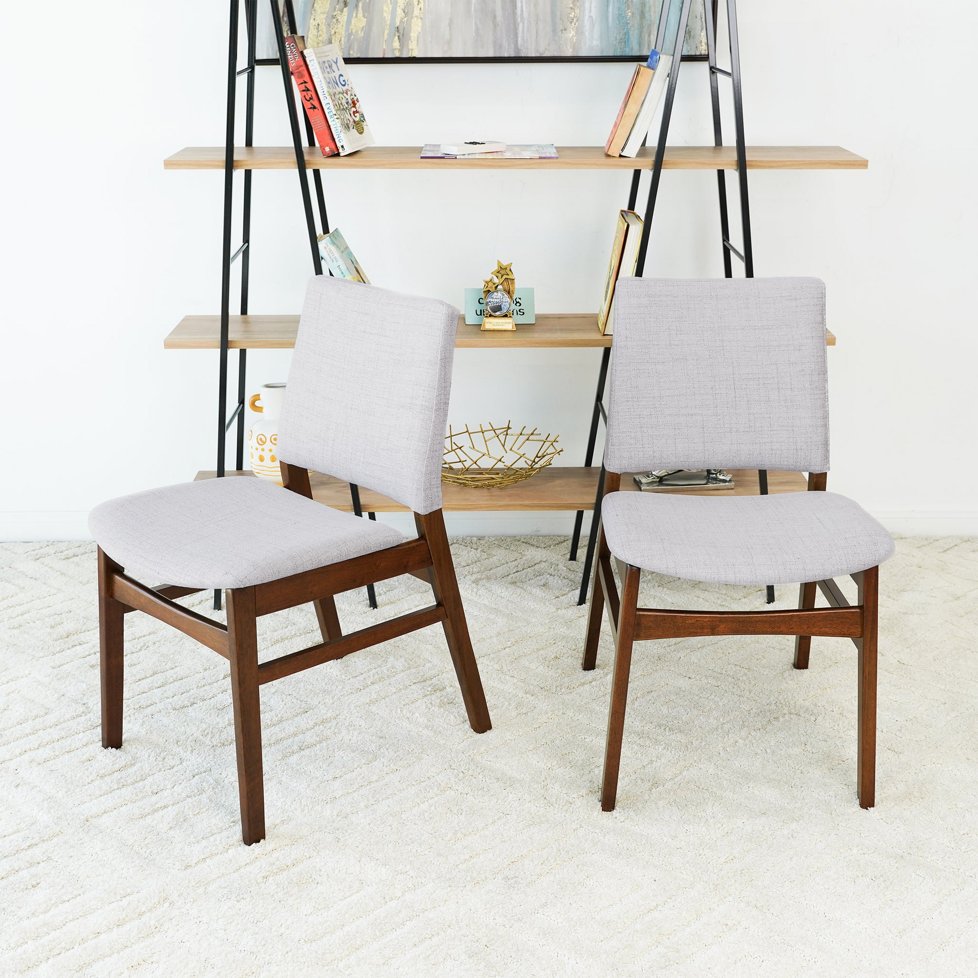 Gusto Mid-Century Modern Fabric Dining Chair (Set of 2) in Light Gray with Solid Wood Frame 22.4'W x 18.1'D x 31.1'H for Living Room Bedroom Outdoor FredCo