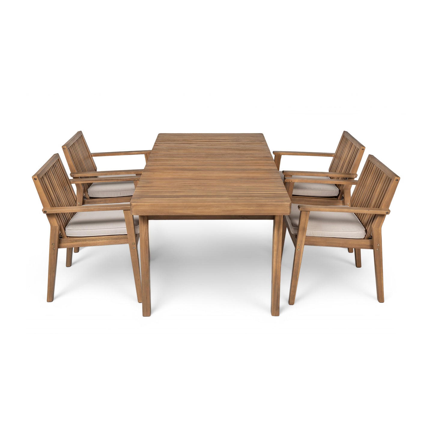 Durable 5 - Piece Patio Furniture Set Acacia Wood Table and 4 Heavy-Duty Cushioned Chairs, Brown