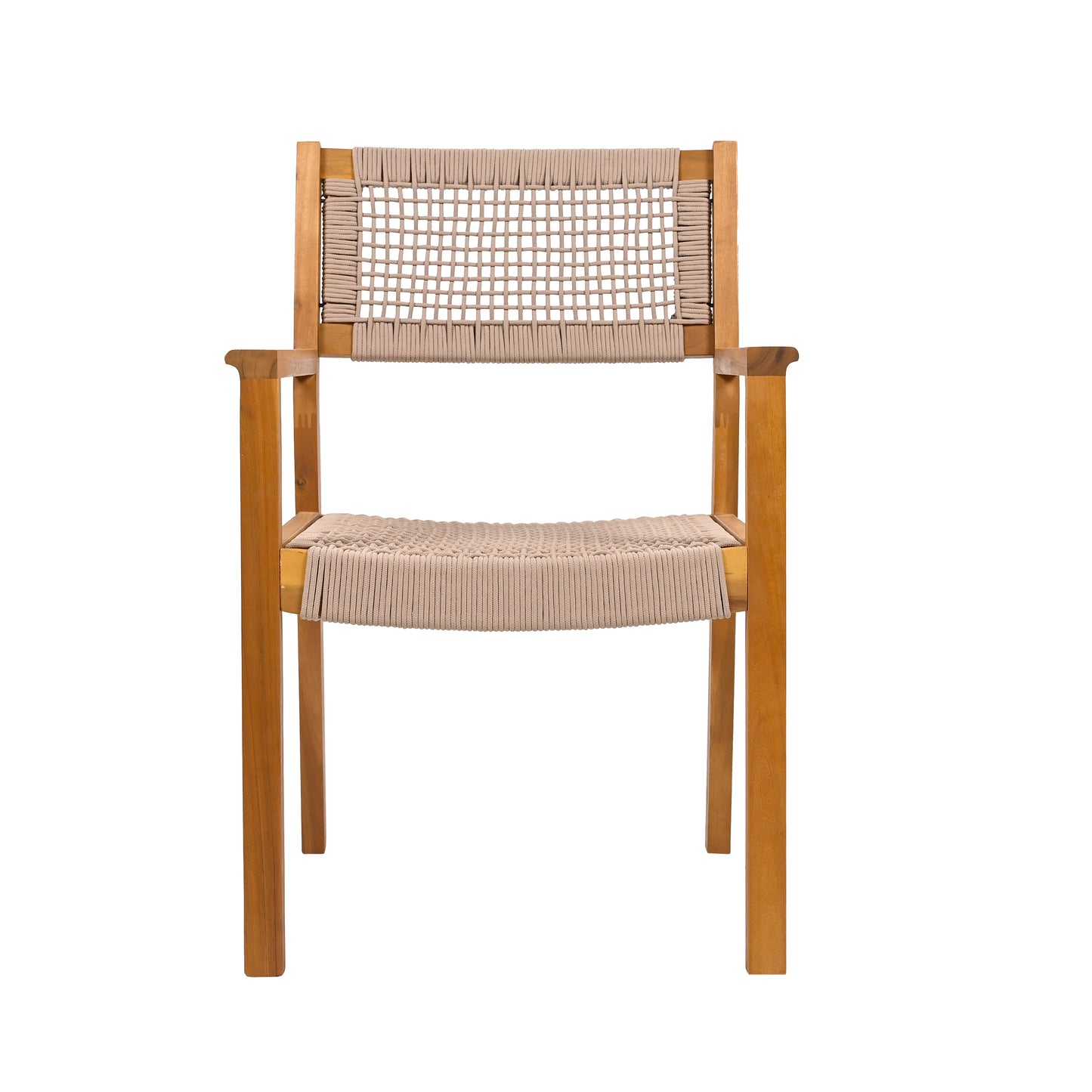 Outdoor Dining Chair Set of 2, Patio Chairs, Teak Acacia Wood, Light Brown Rope FredCo