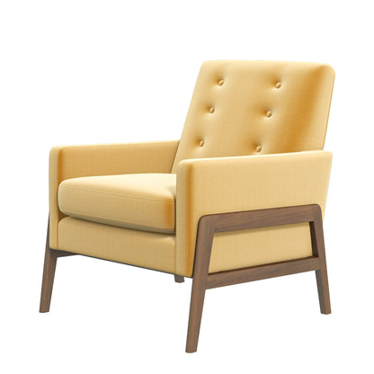 Mid-century modern yellow armchair with wooden legs from FredCo International furniture selection