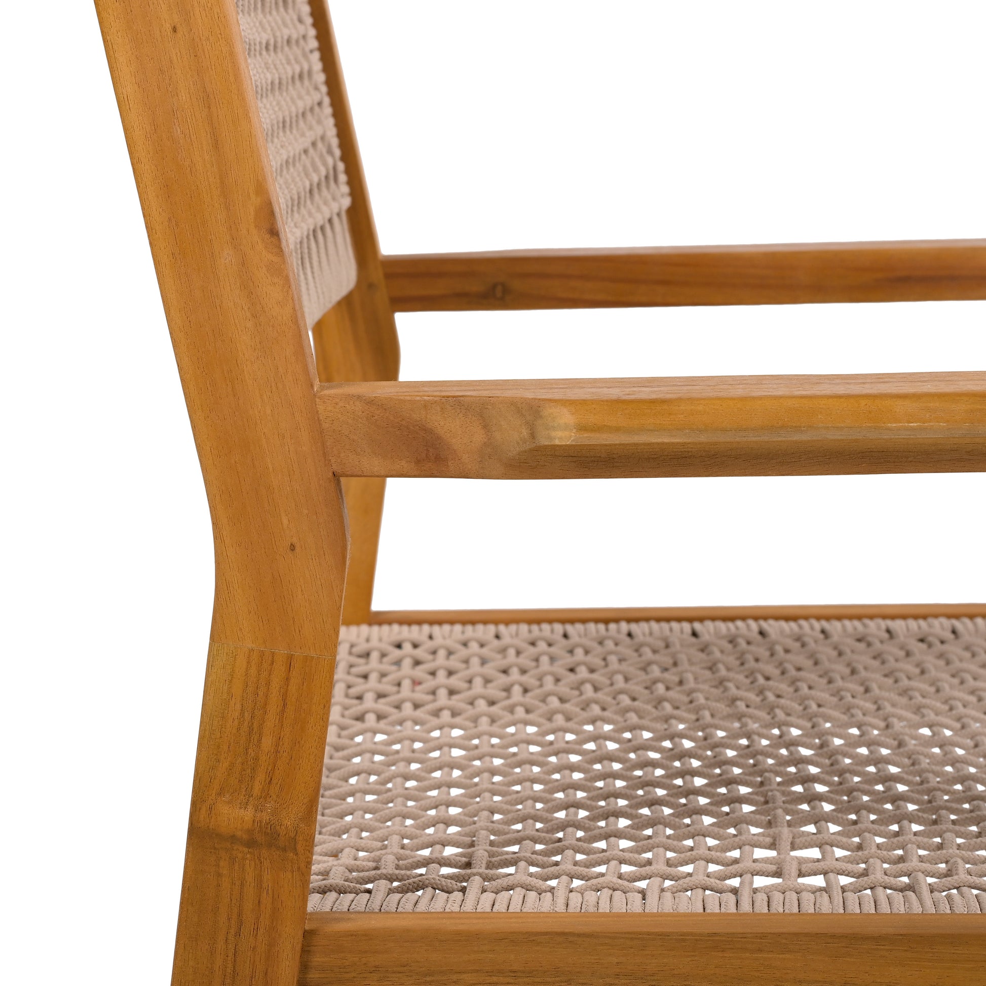 Outdoor Dining Chair Set of 2, Patio Chairs, Teak Acacia Wood, Light Brown Rope FredCo