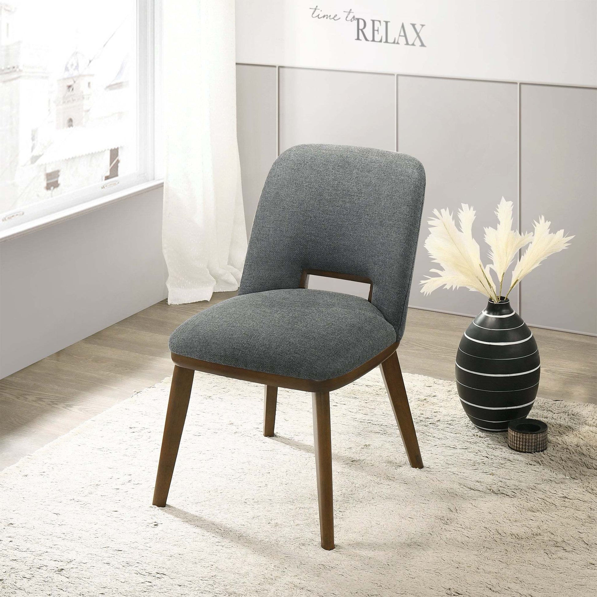 Modern Blake Dark Grey Fabric Dining Chair (Set of 2) with Walnut Wood Base 33.7'H x 19.3'W x 24.8'D FredCo