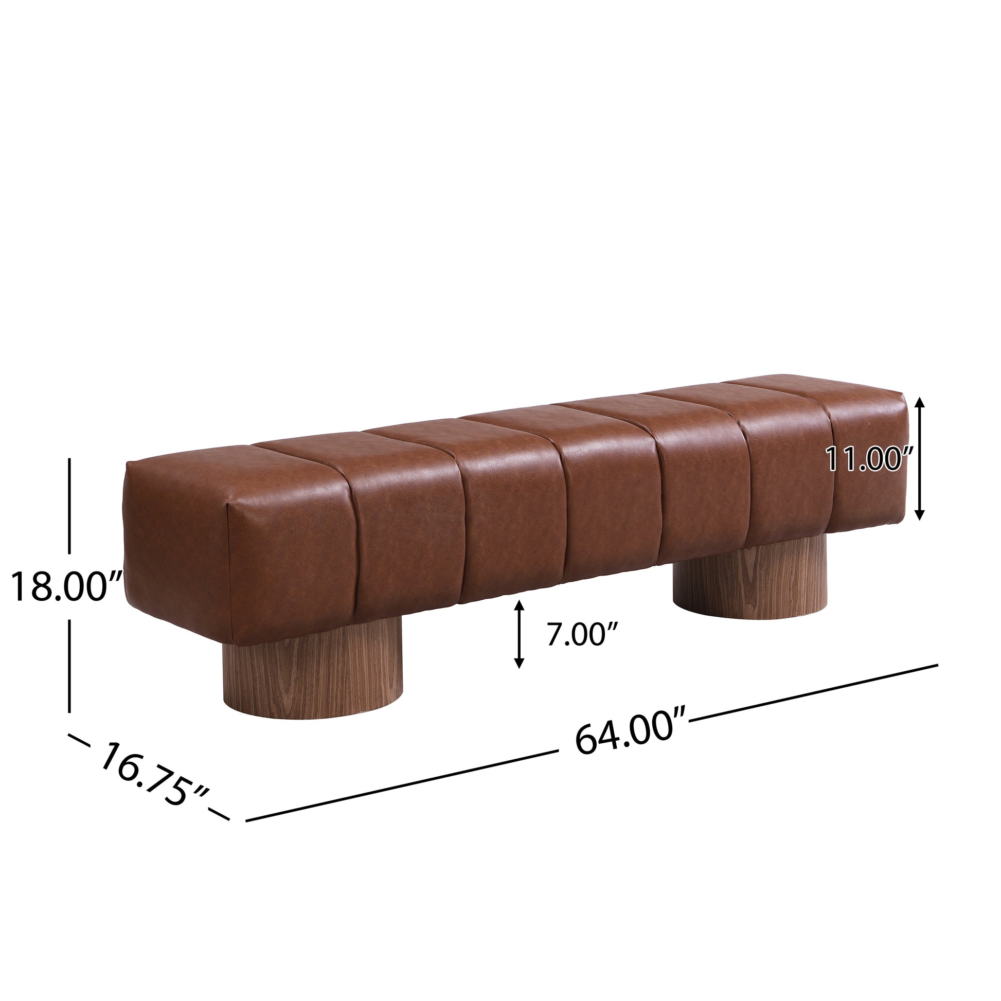 Upholstered Dining Bench for Dining Room, No-Assembly End of Bed Entryway Bench Ottoman for Bedroom Living Room, Brown PU Stool Top Wood Leg 300 LBS Weight Capacity FredCo