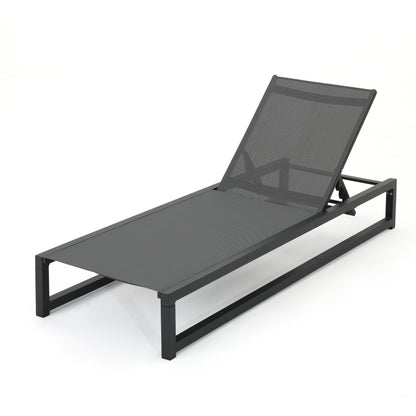 Chaise Lounge with 5 Reclining Positions, Outdoor Patio Lounge Chairs with Black Frame and Grey Mesh