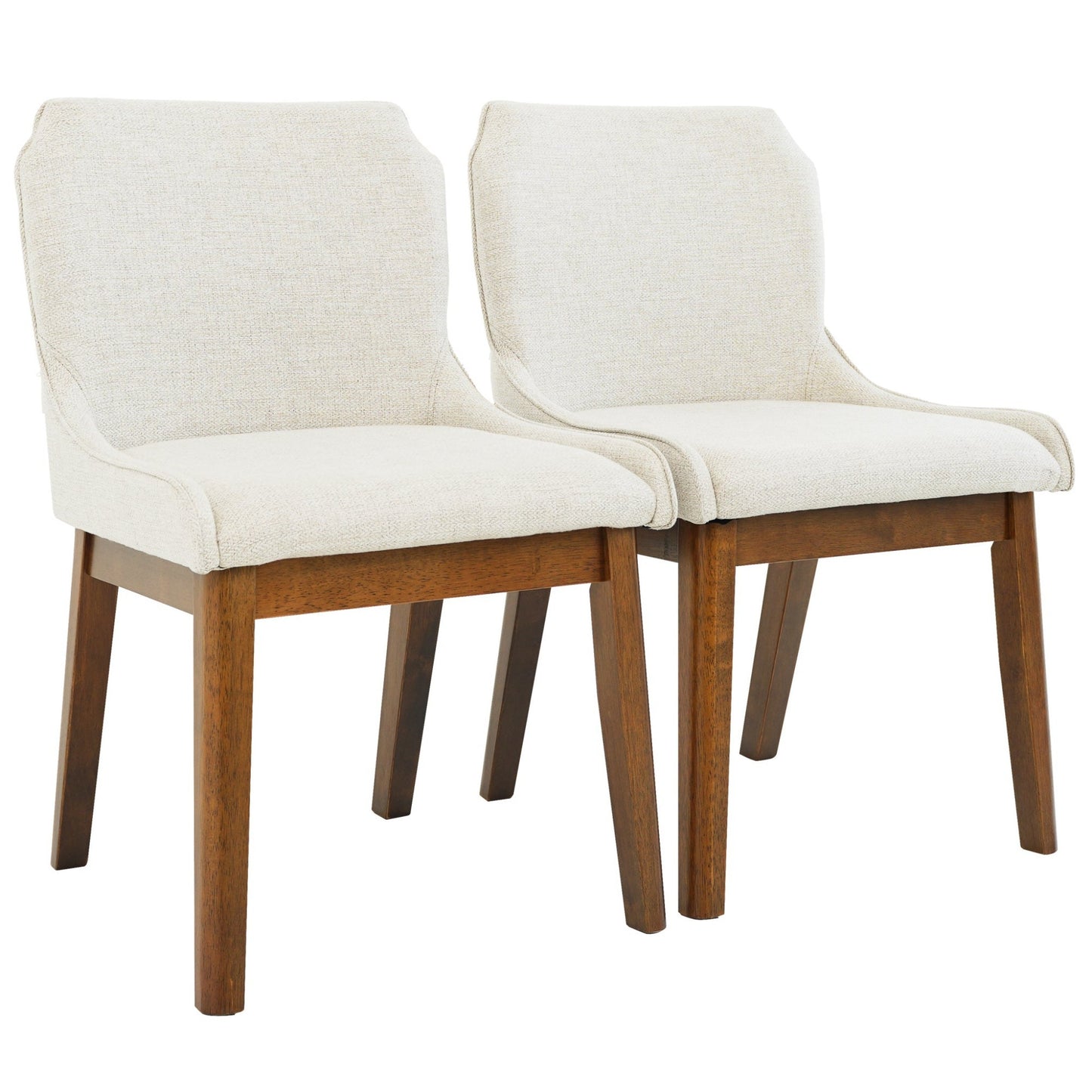 Ellis Mid-Century Modern Dining Chair Set of 2 with Full-Back Support in Beige Linen FredCo