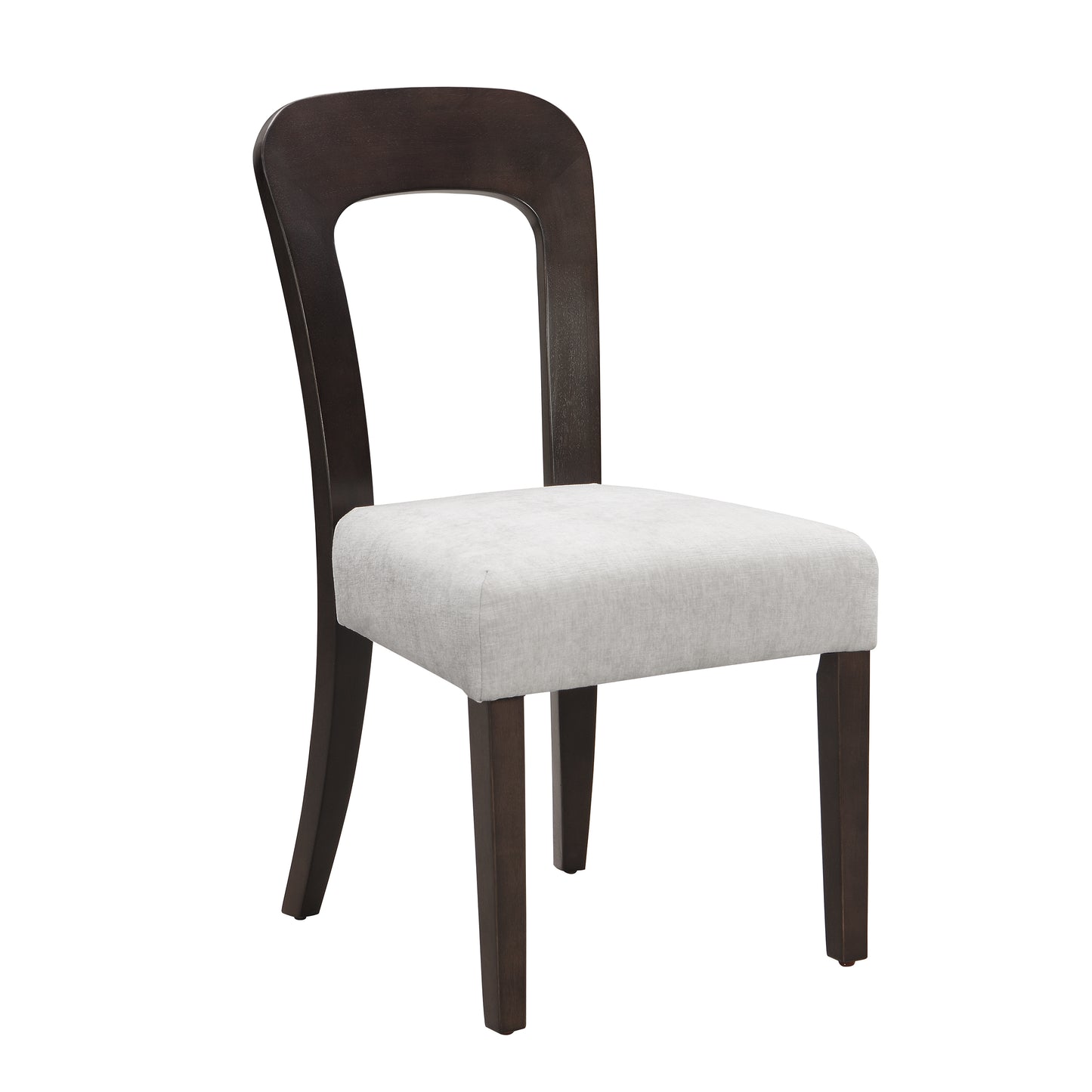 Modern dining chair with dark wood frame and light upholstered seat, FredCo International furniture