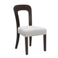 Modern dining chair with dark wood frame and light upholstered seat, FredCo International furniture