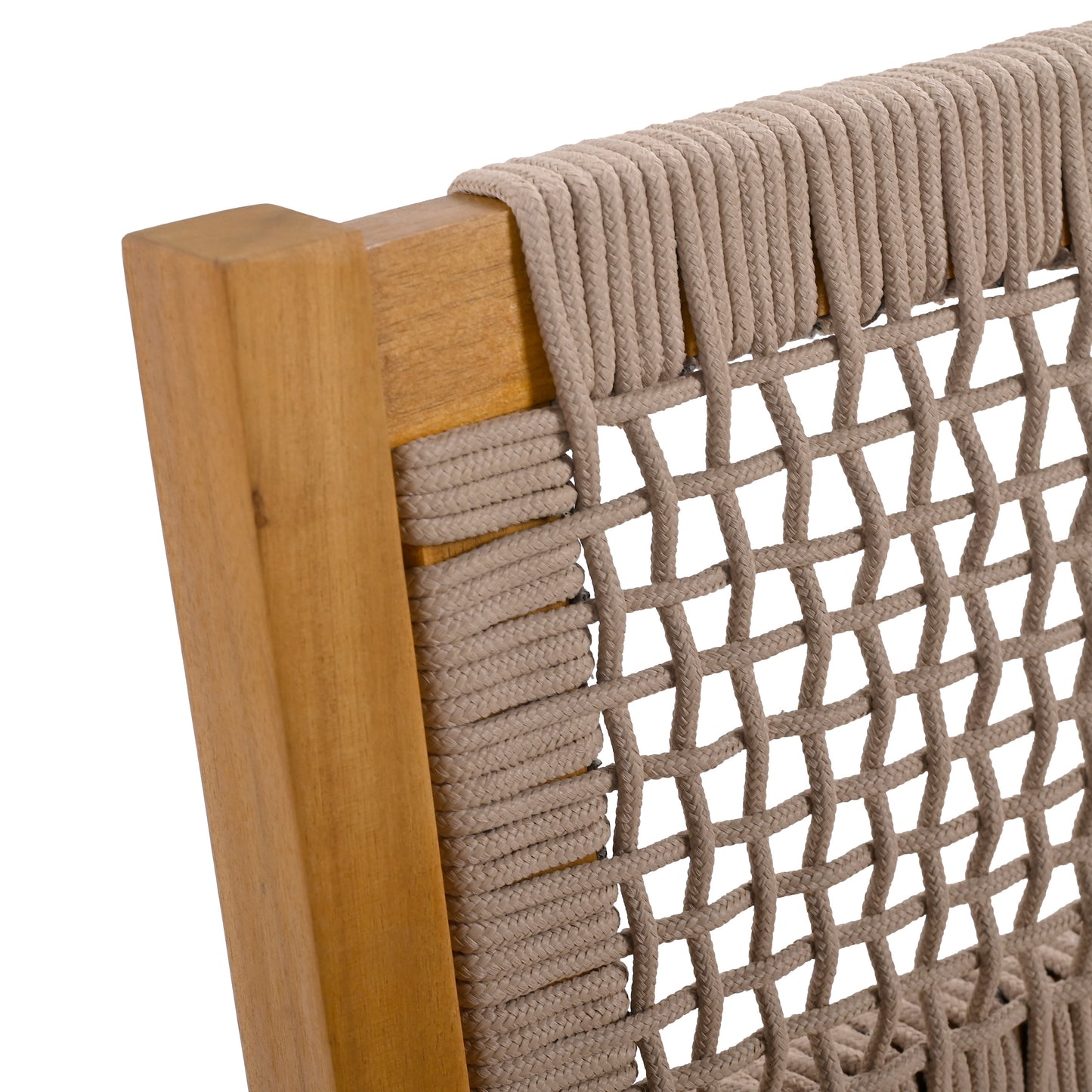 Outdoor Dining Chair Set of 2, Patio Chairs, Teak Acacia Wood, Light Brown Rope FredCo