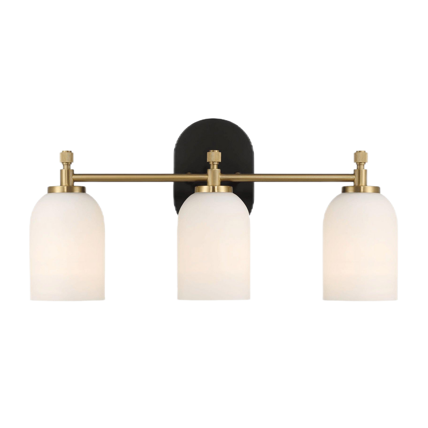 Modern three-light brass wall sconce with frosted glass shades, home lighting by FredCo International