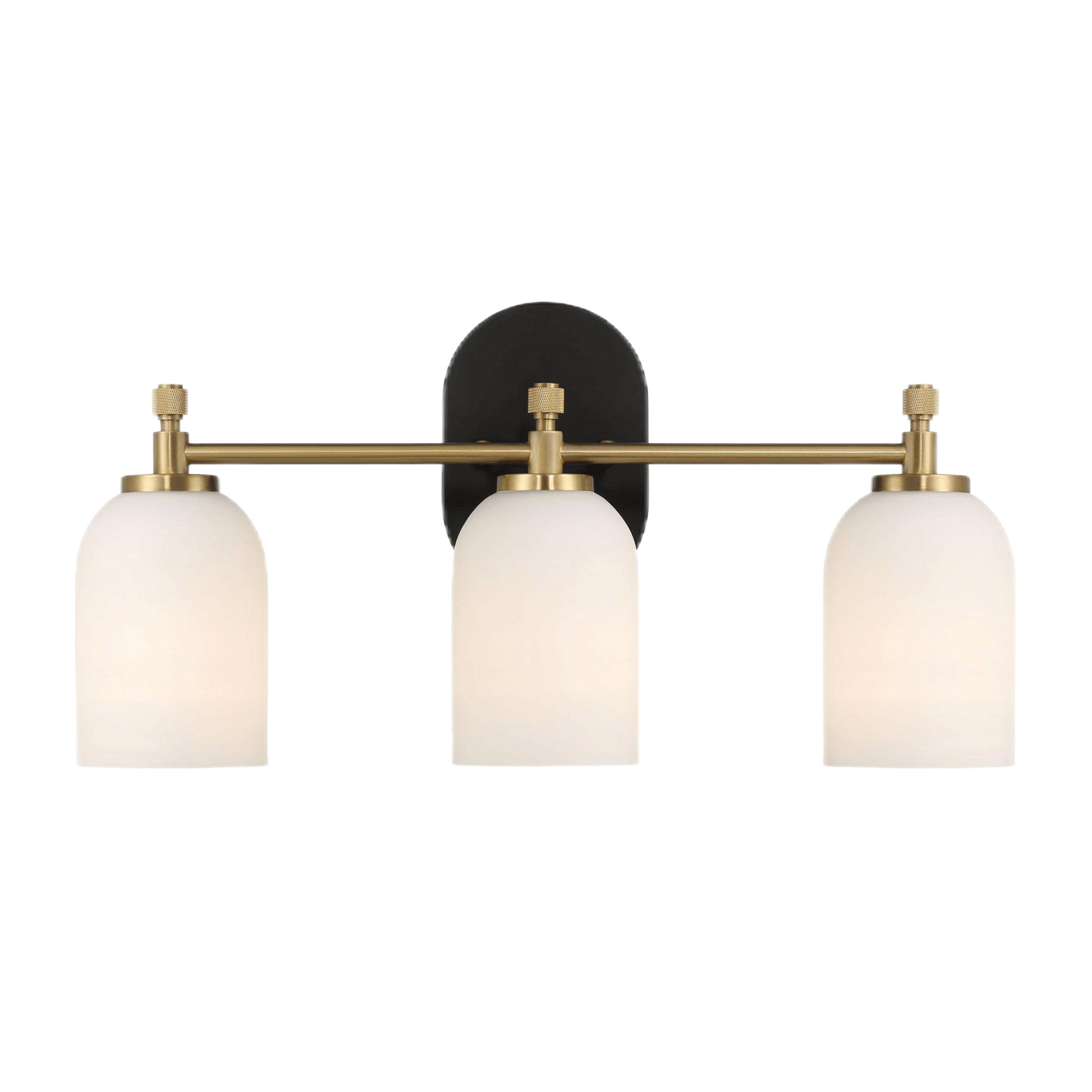 Modern three-light brass wall sconce with frosted glass shades, home lighting by FredCo International