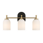 Modern three-light brass wall sconce with frosted glass shades, home lighting by FredCo International
