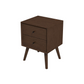 Mid-Century Modern Caroline Night Stand 2-Drawer Dark Brown Solid Wood 23.6'H x 17.7'W x 15.7'D for Bedroom, Closet, Dorm FredCo