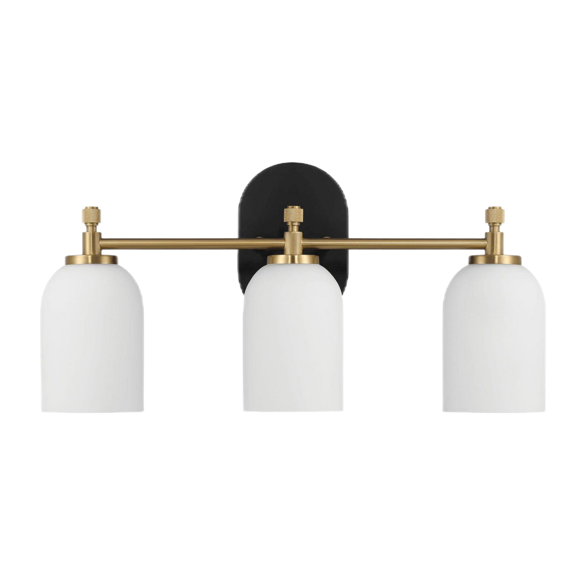 Modern three-light brass and white glass wall sconce, stylish home lighting fixture