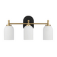 Modern three-light brass and white glass wall sconce, stylish home lighting fixture
