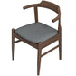 Modern wooden accent chair with curved backrest and gray upholstered seat, FredCo International furniture