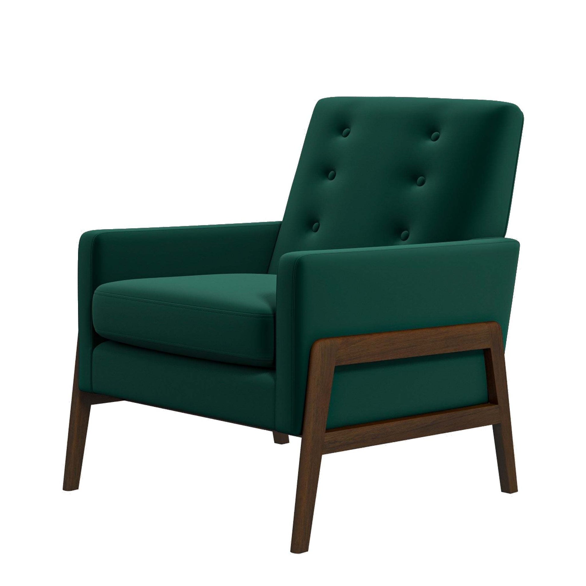 Mid-century modern green accent chair with tufted back and wood legs from FredCo International