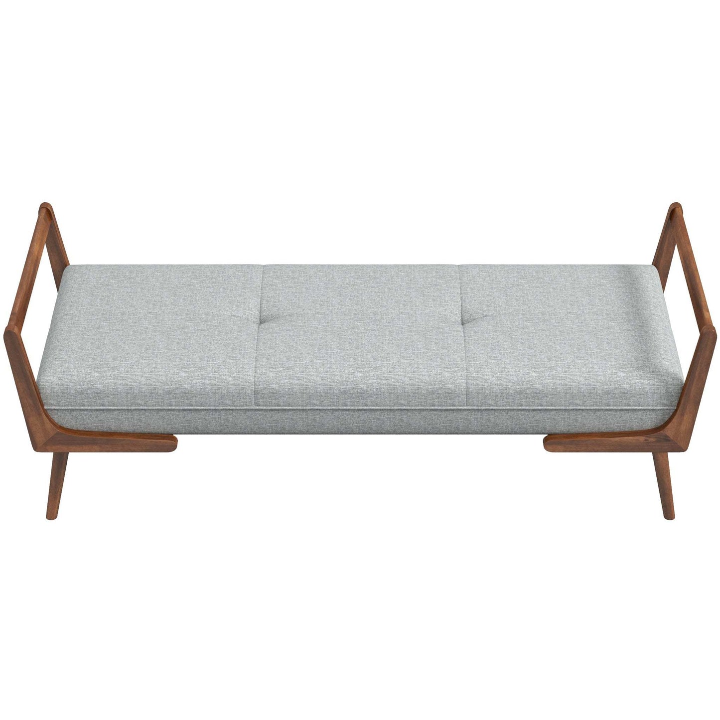 Modern Cora Mid Century Modern Gray Bench for Entryway, Living Room, Hallway,with Tufted Velvet Upholstery and Natural Walnut Wood Finish FredCo