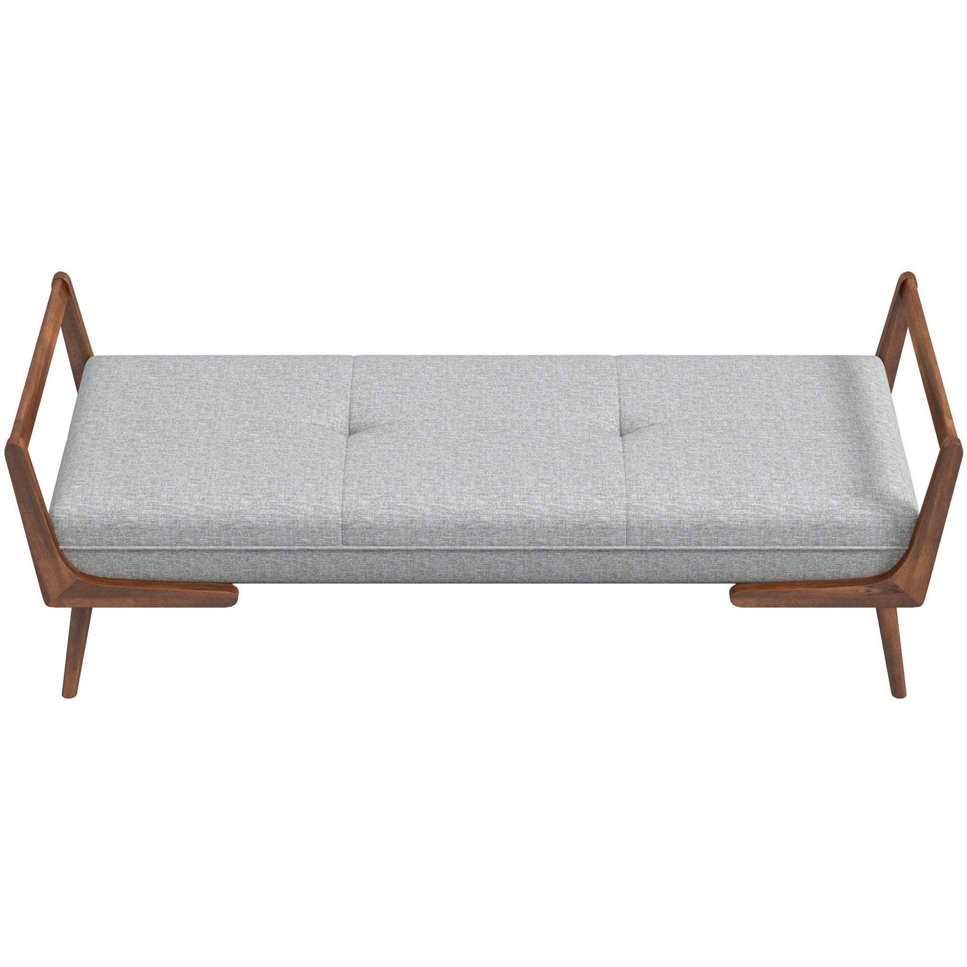 Modern Cora Mid Century Modern Gray Bench for Entryway, Living Room, Hallway,with Tufted Velvet Upholstery and Natural Walnut Wood Finish FredCo