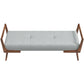 Modern Cora Mid Century Modern Gray Bench for Entryway, Living Room, Hallway,with Tufted Velvet Upholstery and Natural Walnut Wood Finish FredCo