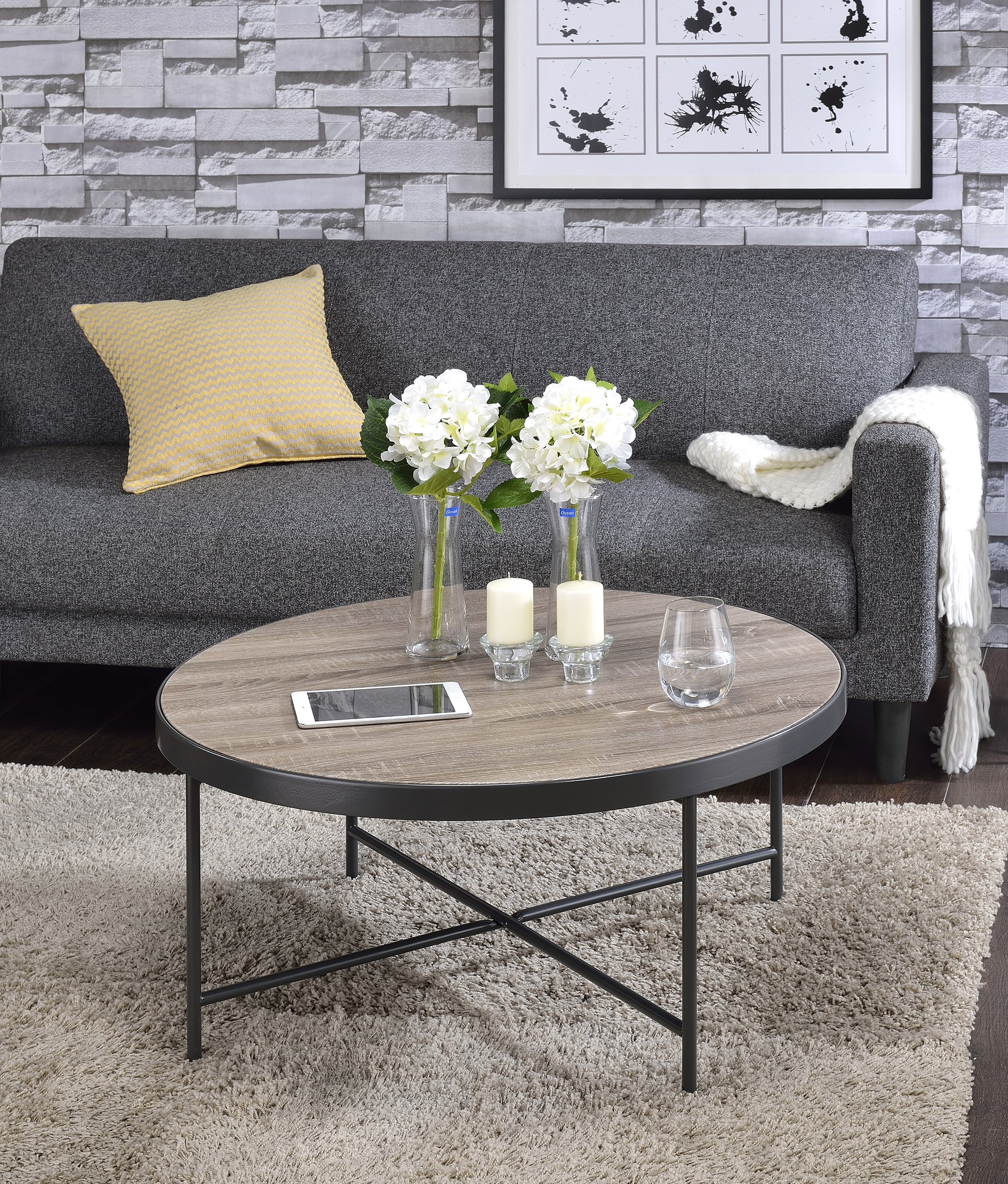Bage Weathered Gray Oak & Metal Finish Coffee Table FredCo