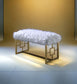 Bagley II White Faux Fur & Gold Finish Bench 2 FredCo