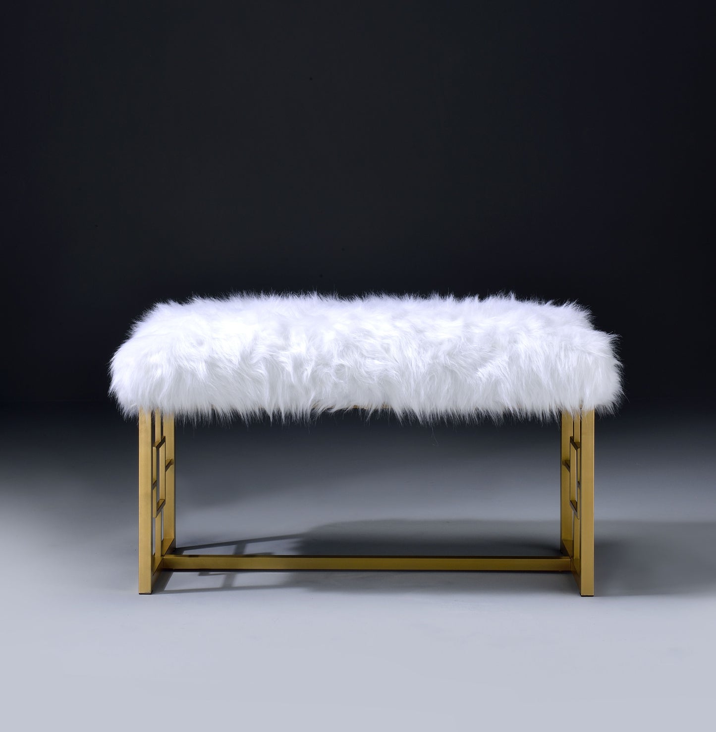 Bagley II White Faux Fur & Gold Finish Bench 2 FredCo