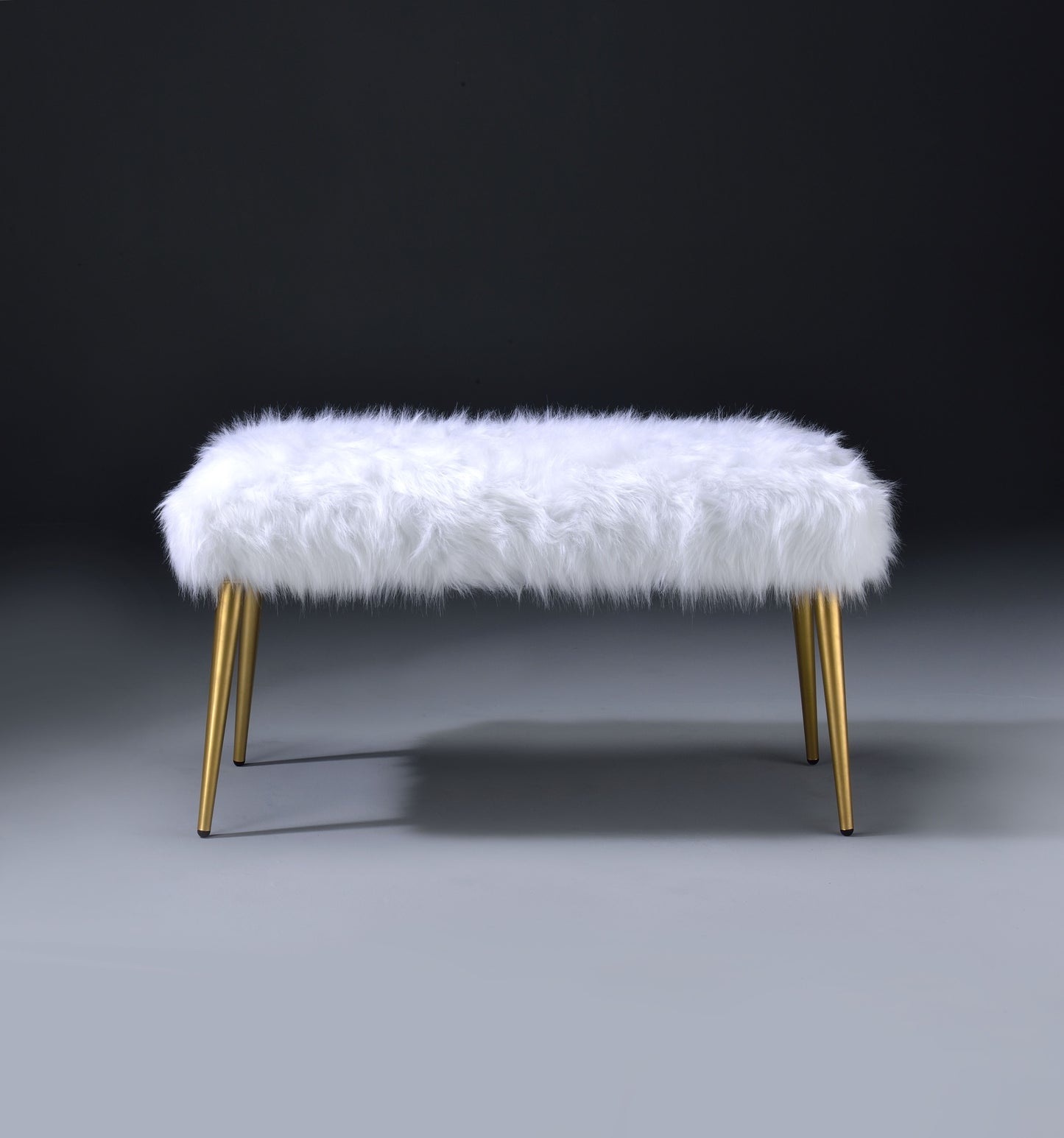 Bagley II White Faux Fur & Gold Finish Bench FredCo