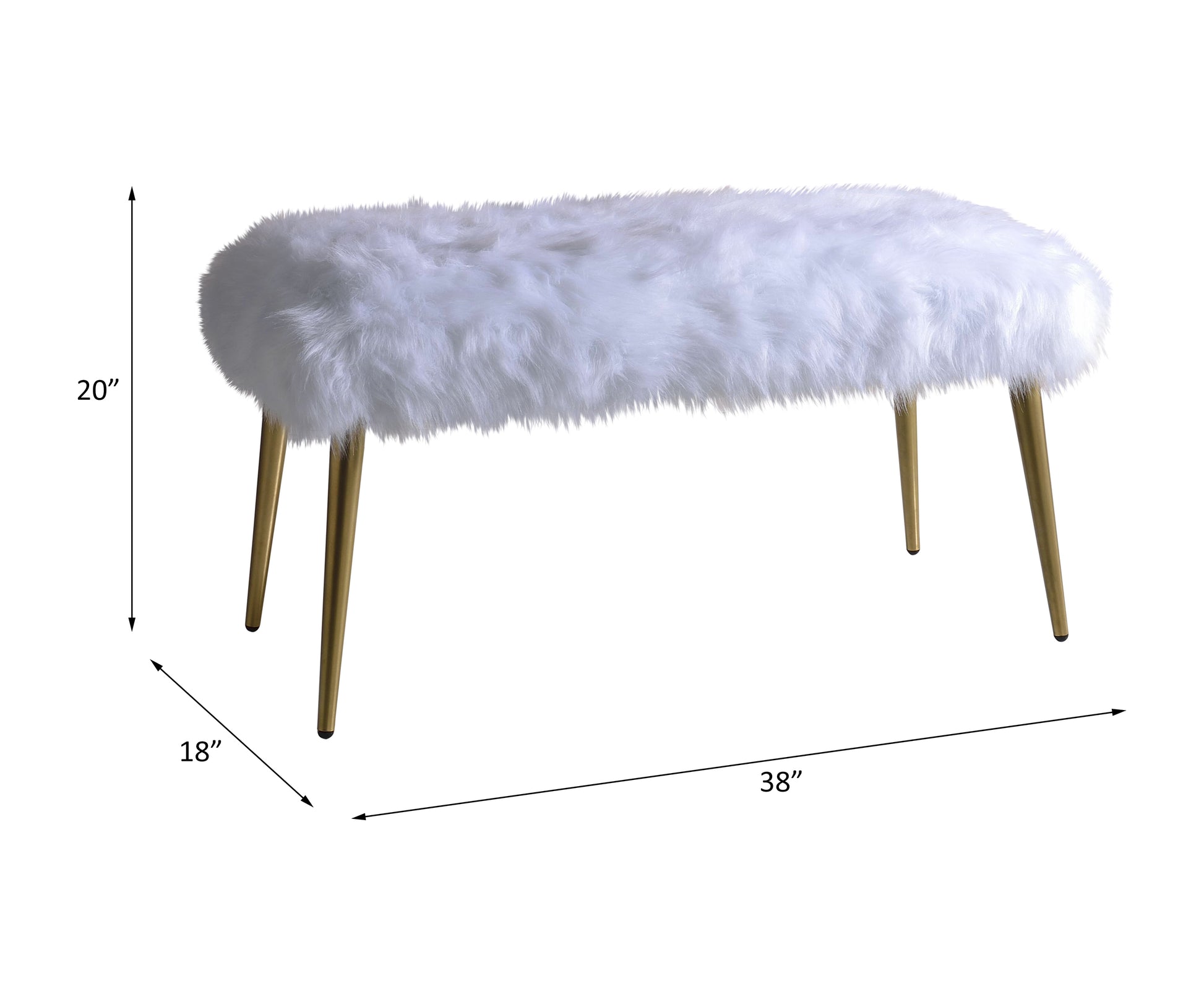 Bagley II White Faux Fur & Gold Finish Bench FredCo