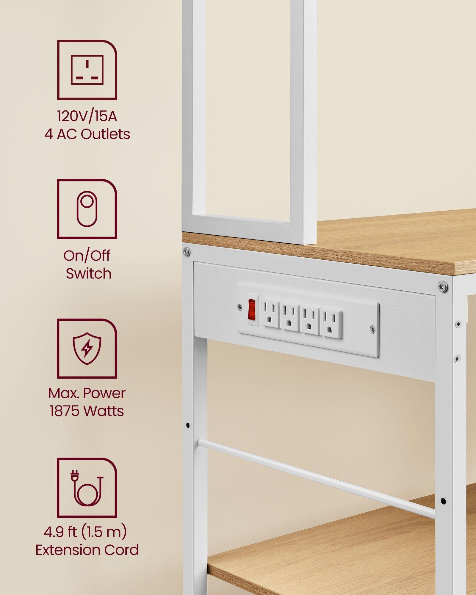 Baker's Rack with Charging Station, Shelves and 12 Hooks FredCo