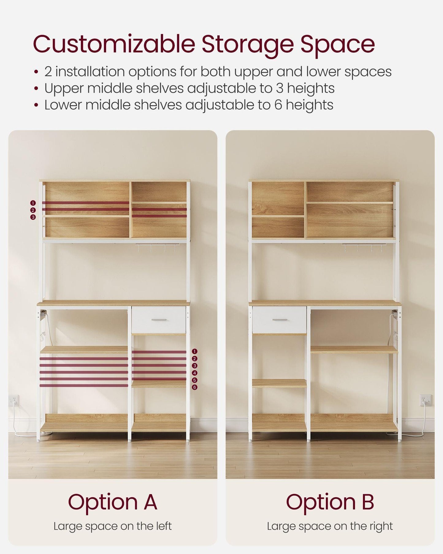Baker's Rack with Charging Station, Shelves and 12 Hooks FredCo