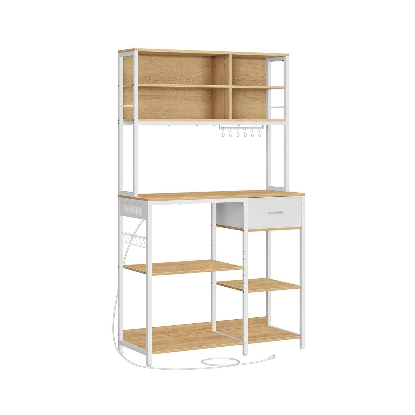 Baker's Rack with Charging Station, Shelves and 12 Hooks FredCo