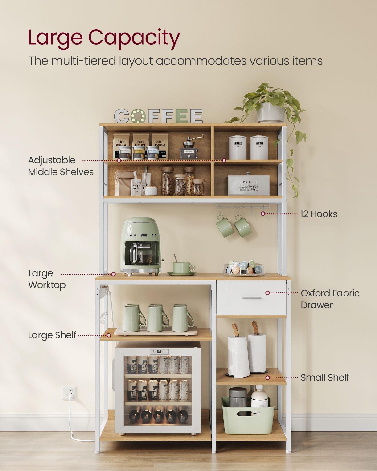 Baker's Rack with Charging Station, Shelves and 12 Hooks FredCo
