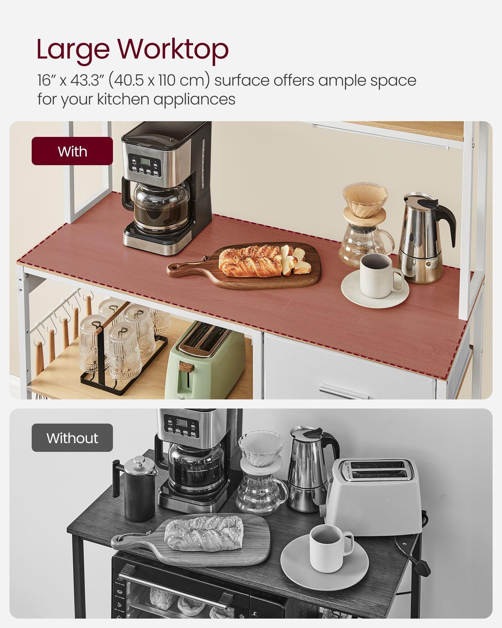 Baker's Rack with Charging Station, Shelves and 12 Hooks FredCo