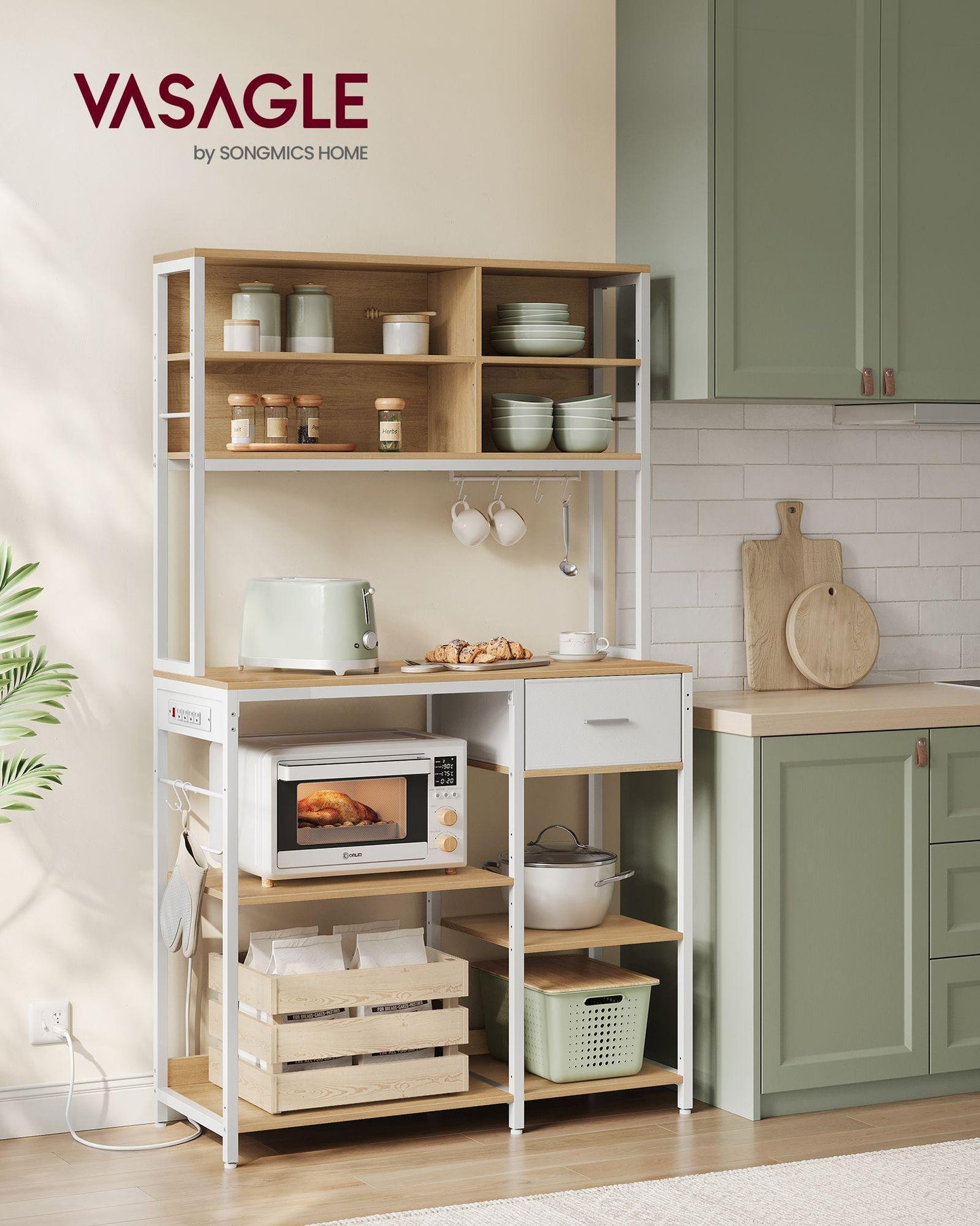 Baker's Rack with Charging Station, Shelves and 12 Hooks FredCo