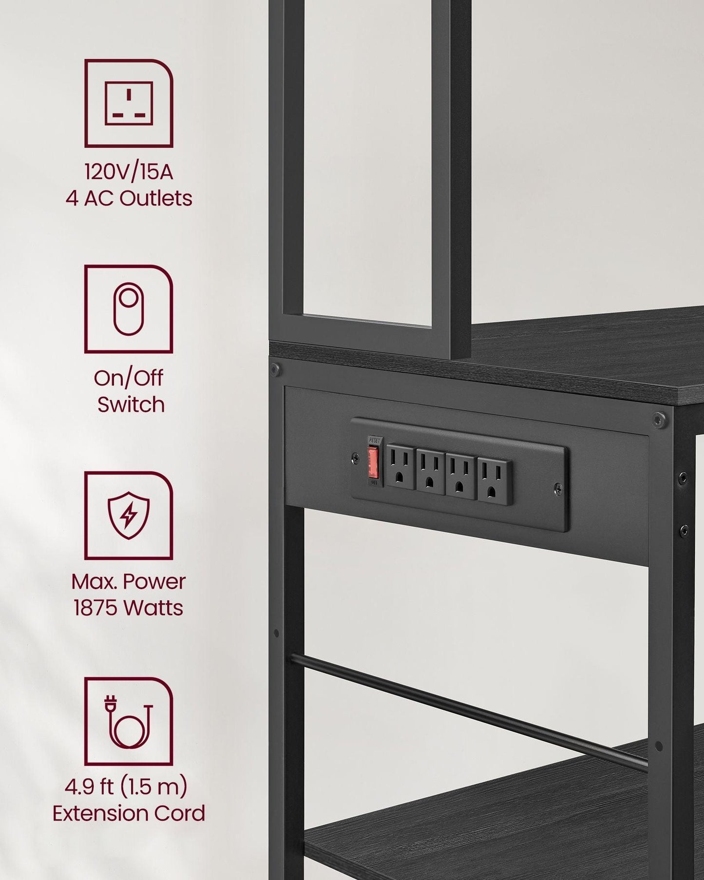 Bakers Rack with 12 Hooks Gold Oak and Cloud White FredCo