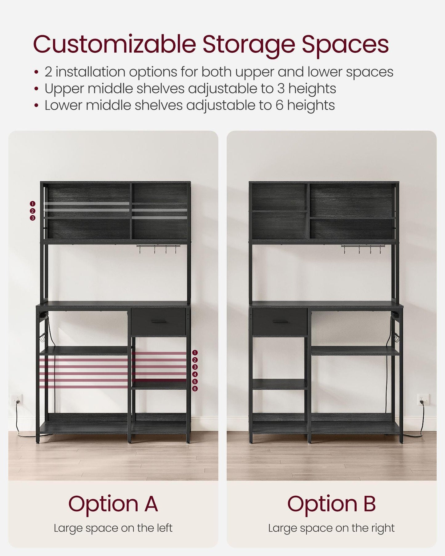 Bakers Rack with 12 Hooks Gold Oak and Cloud White FredCo
