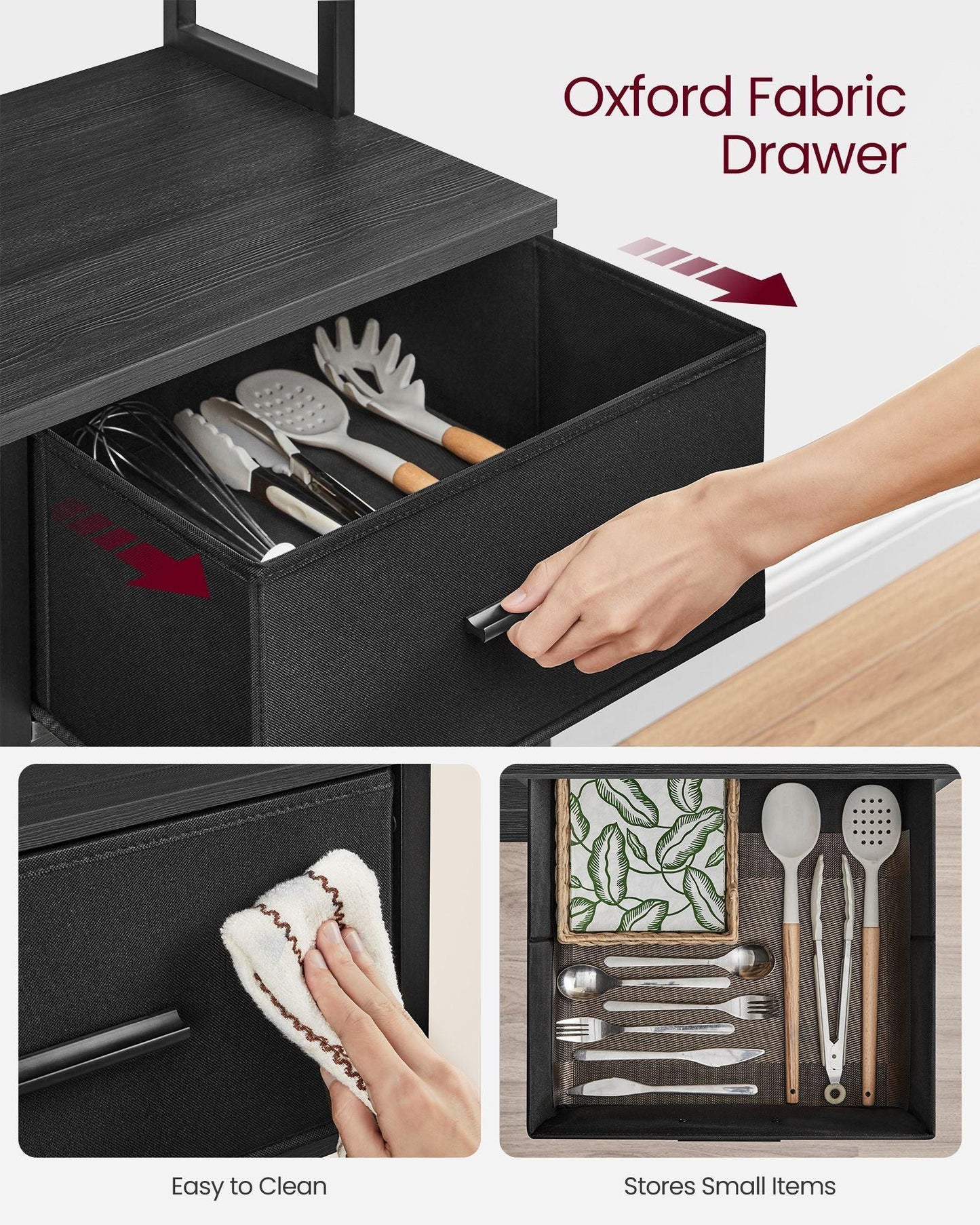 Bakers Rack with 12 Hooks Gold Oak and Cloud White FredCo