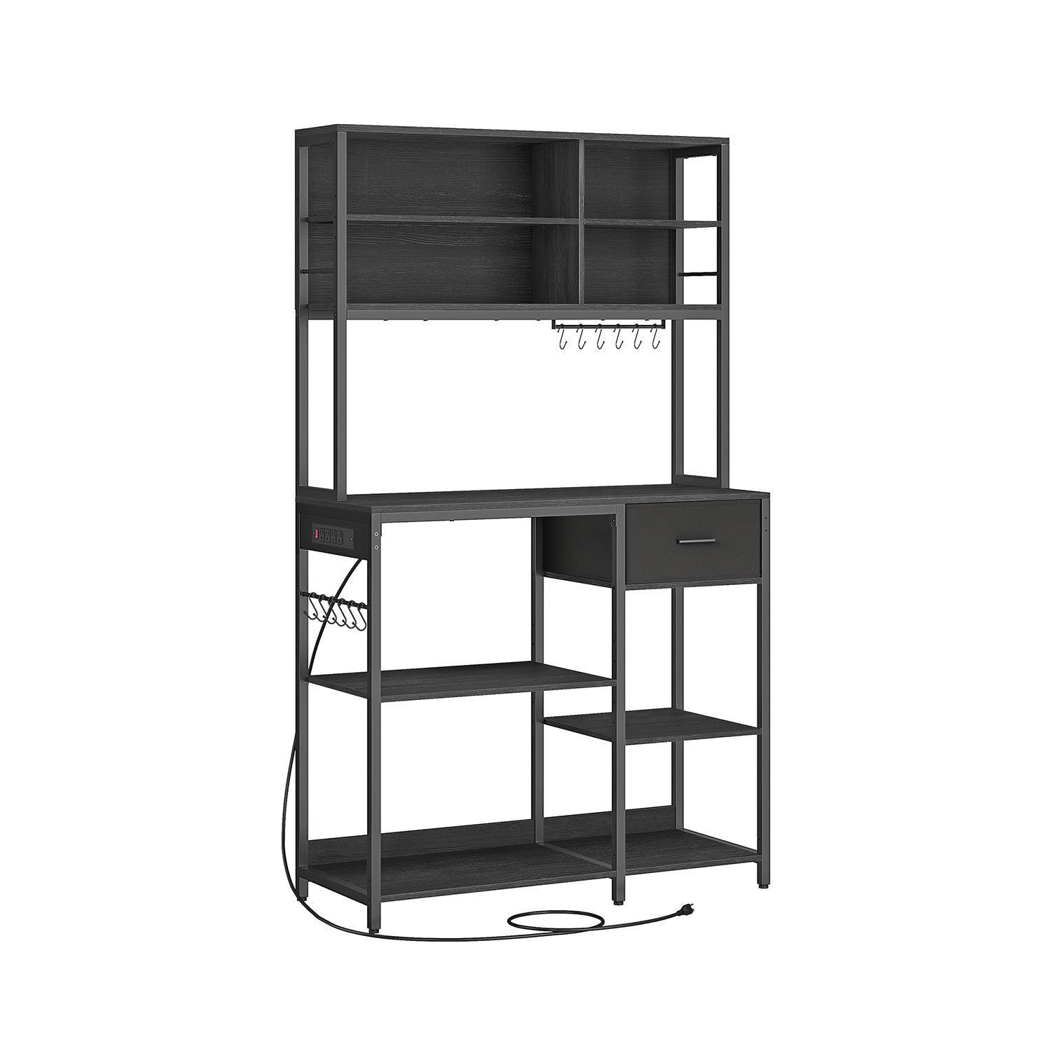 Bakers Rack with 12 Hooks Gold Oak and Cloud White FredCo