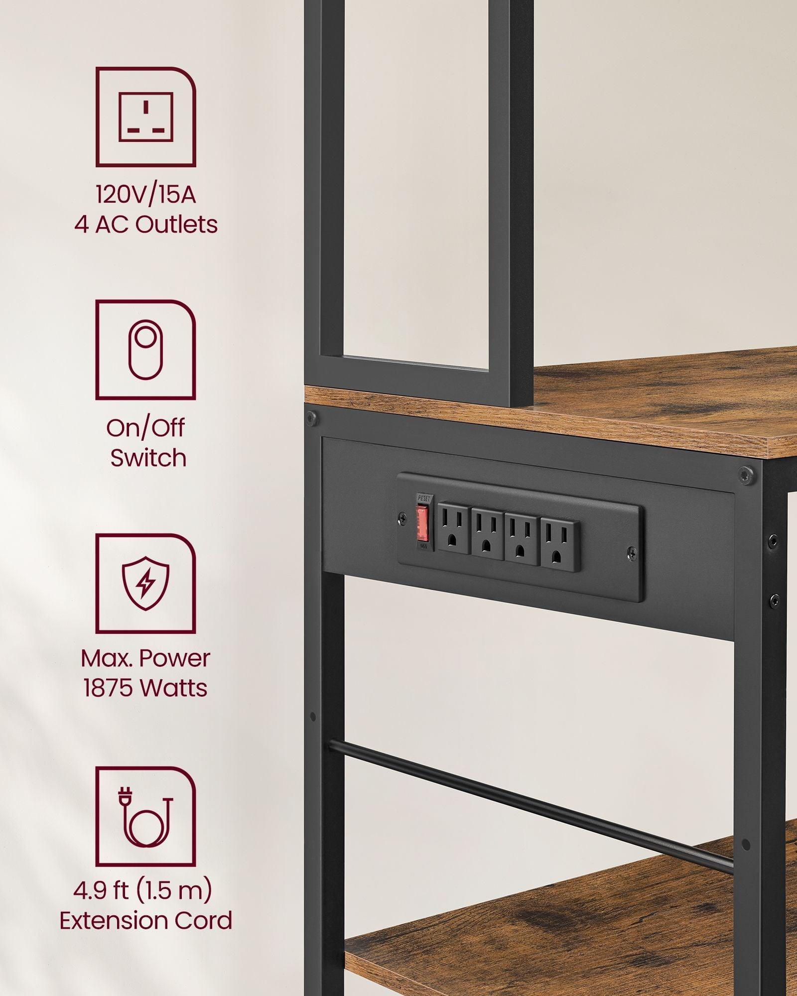 Bakers Rack with 12 Hooks Rustic Brown and Ink Black FredCo