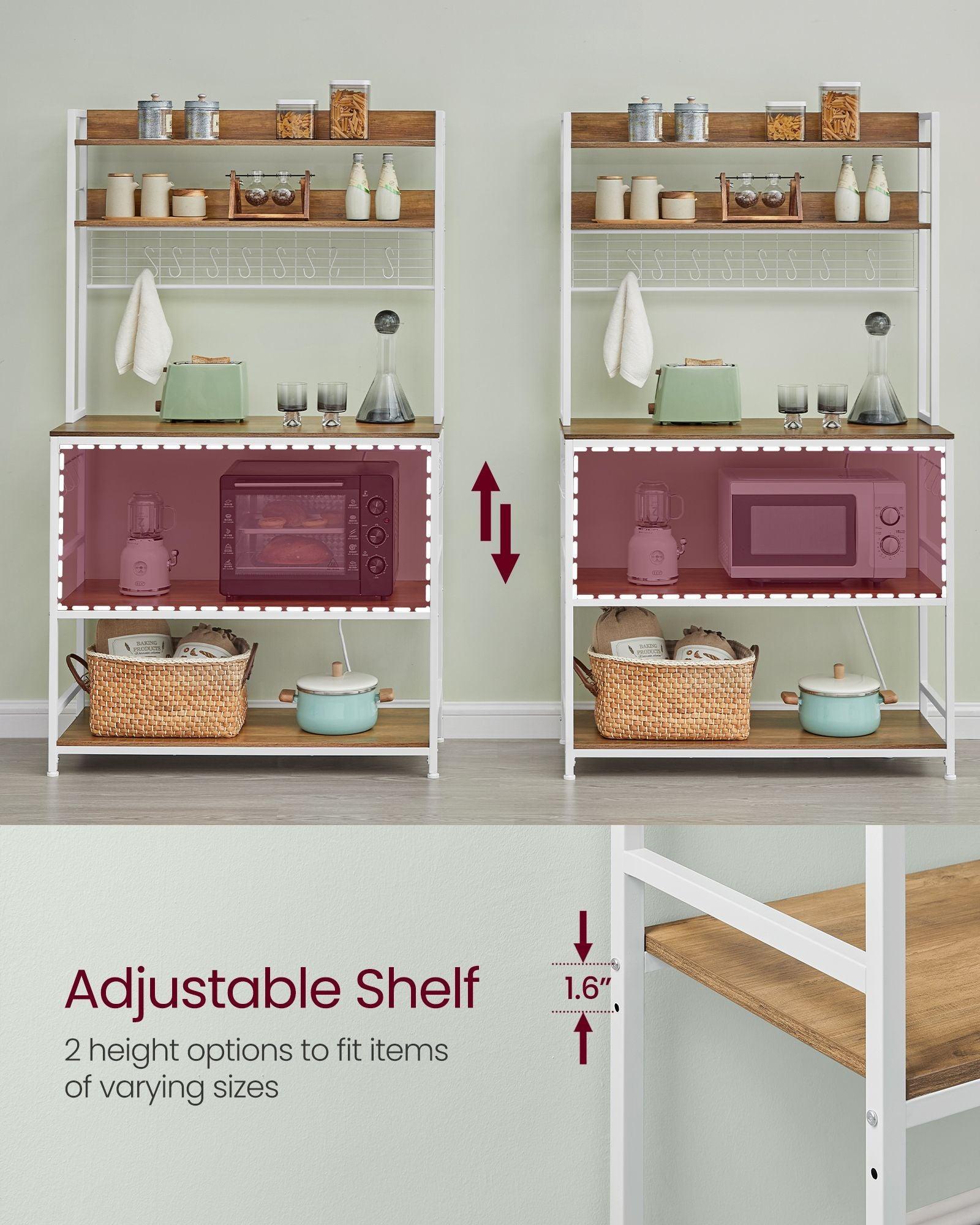 Bakers Rack with 14 Hooks Rustic Walnut and White FredCo