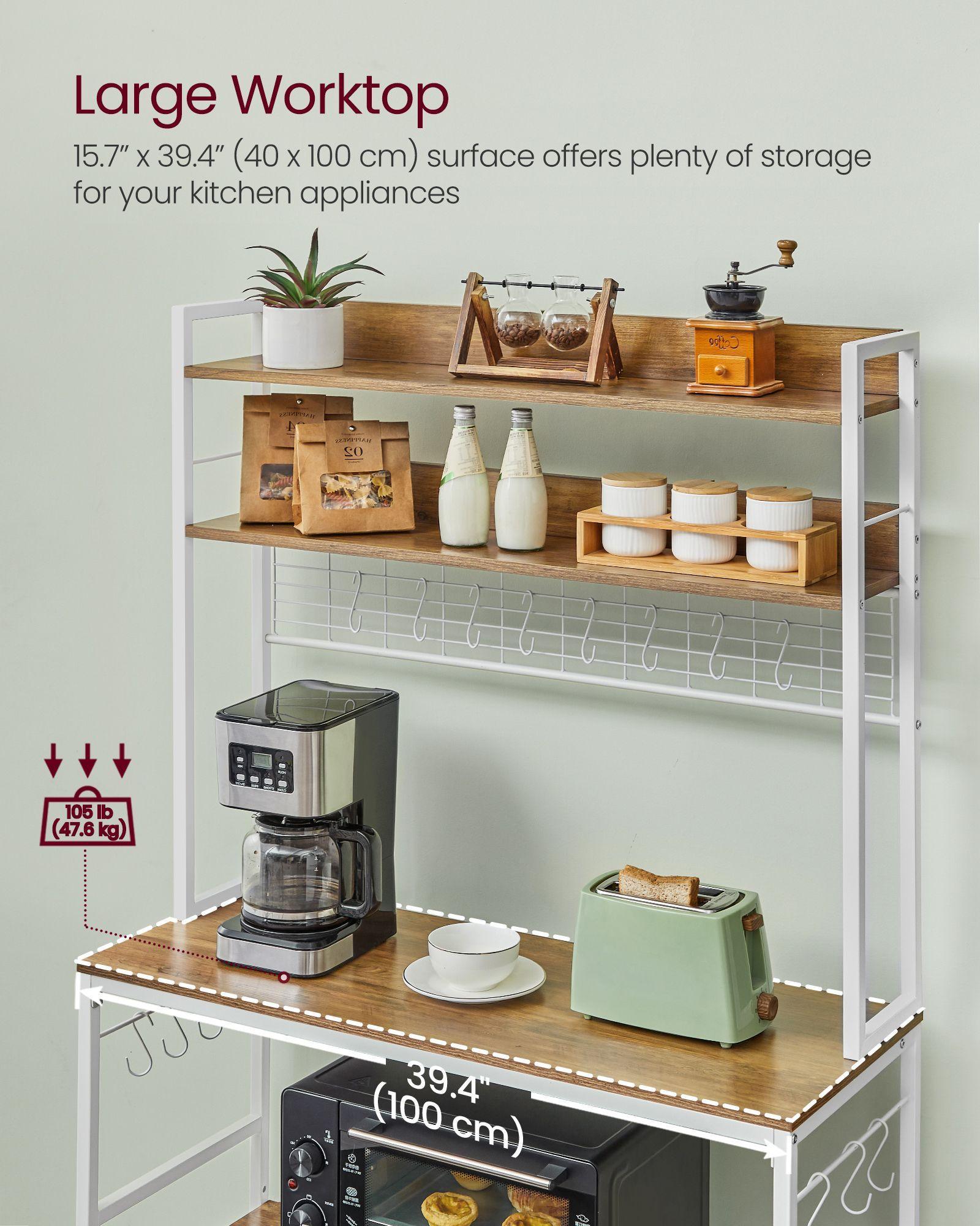 Bakers Rack with 14 Hooks Rustic Walnut and White FredCo
