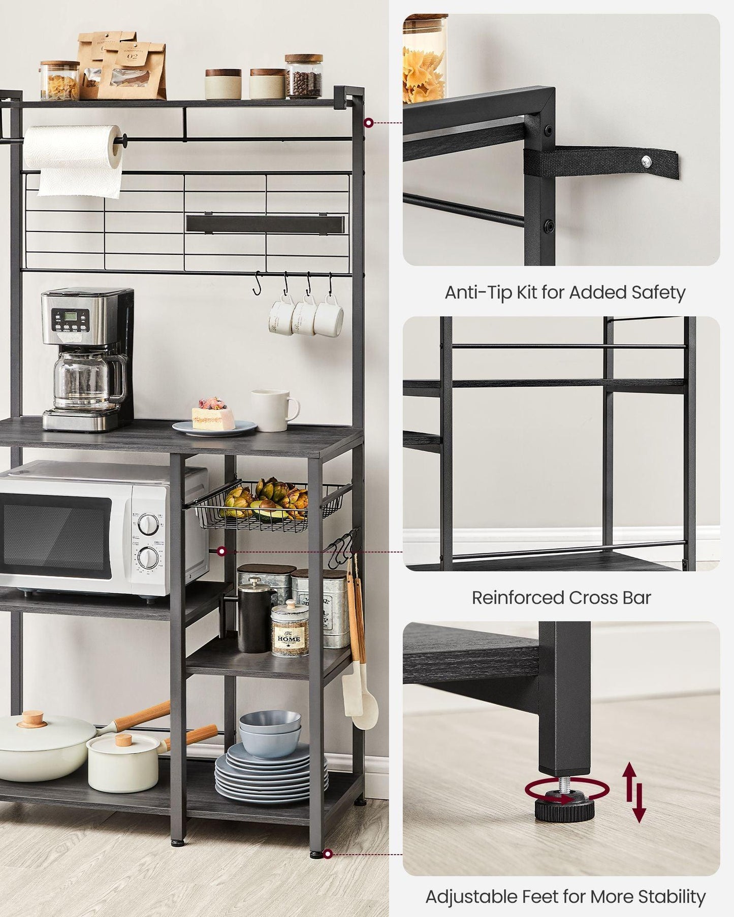 Bakers Rack with Magnetic Knife Holder FredCo
