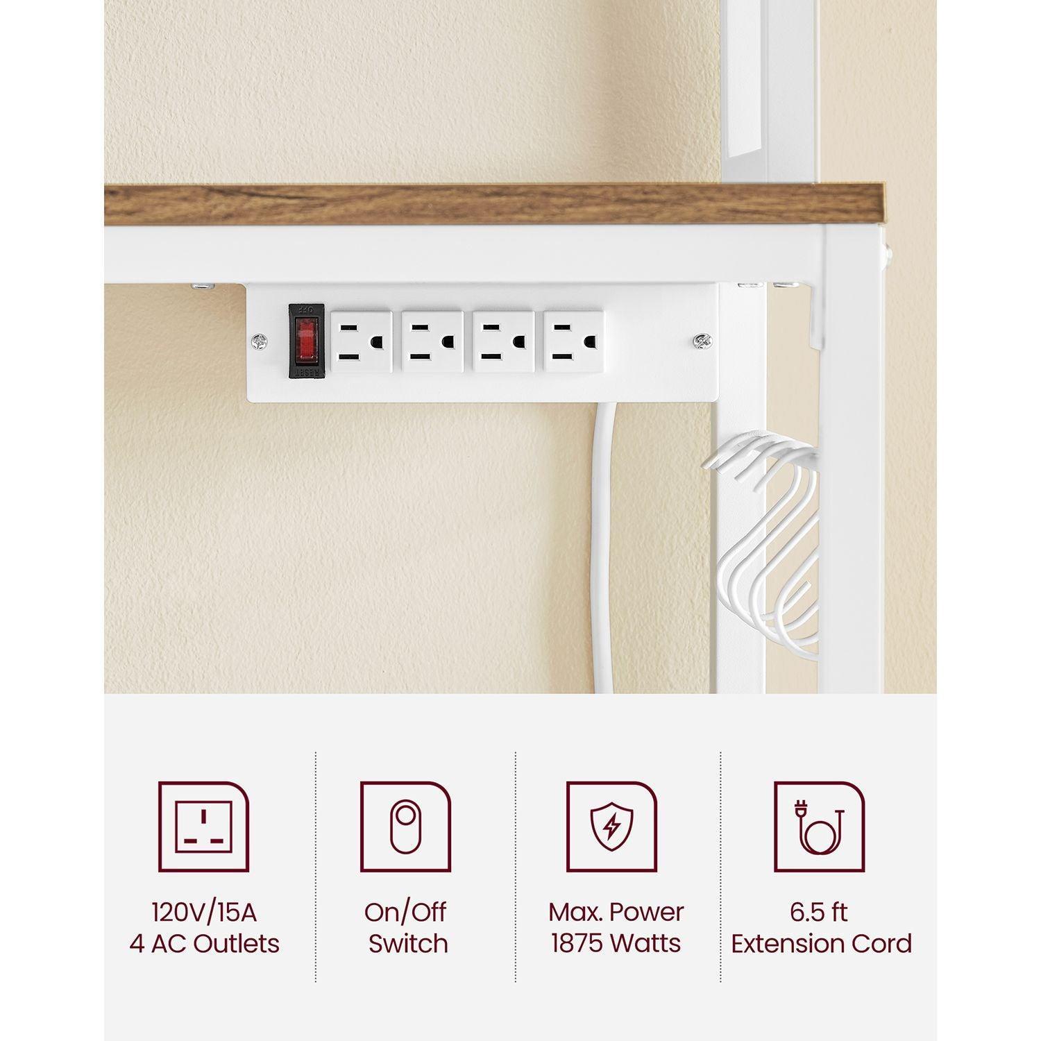 Bakers Rack with Power Outlet Rustic Walnut and White FredCo