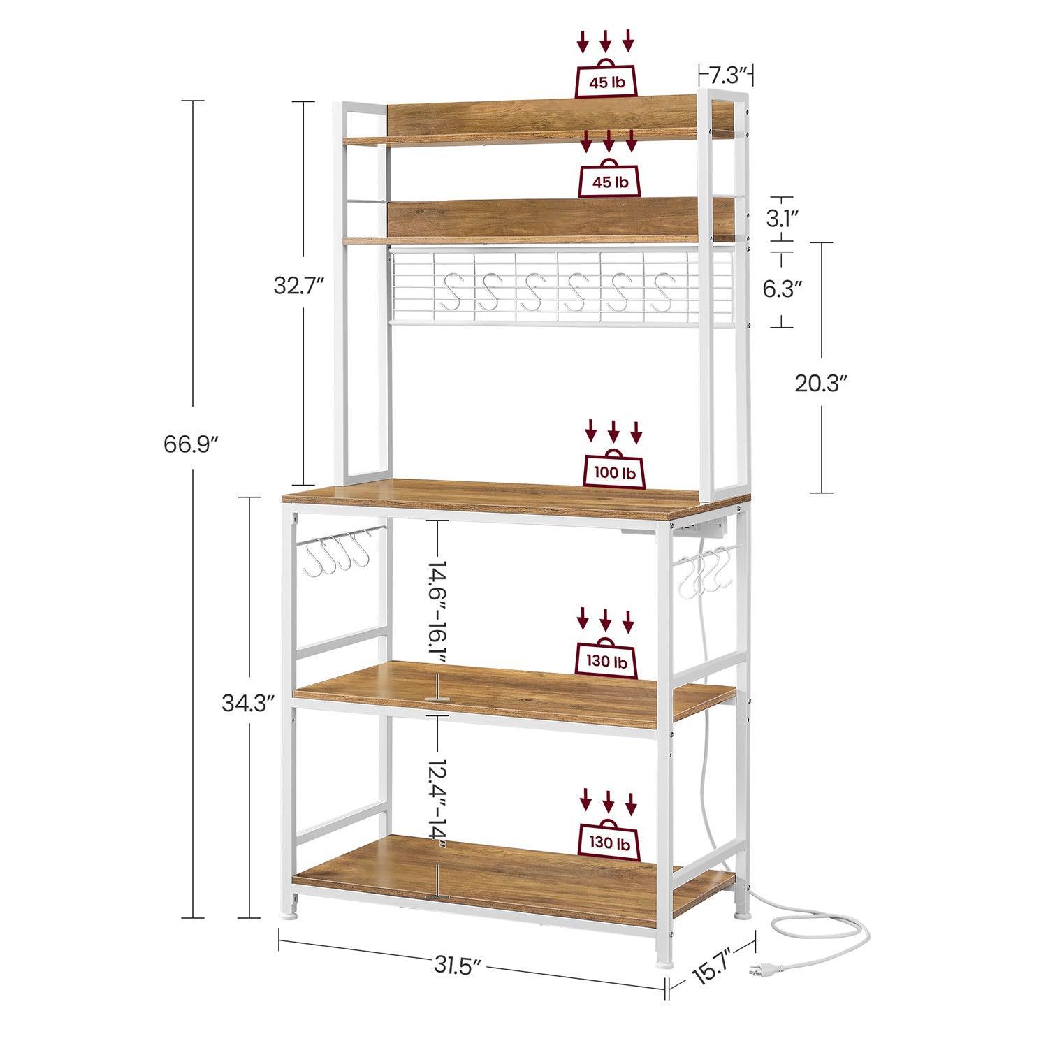 Bakers Rack with Power Outlet Rustic Walnut and White FredCo