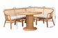 bali & pari Aara 3-Piece Natural Rattan Dining Nook Set - L-Shaped Corner Bench with Cushions and Round Pedestal Wicker Table, Handwoven Boho Coastal Breakfast Banquette for Kitchen or Sunroom FredCo