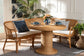 bali & pari Aara 3-Piece Natural Rattan Dining Nook Set - L-Shaped Corner Bench with Cushions and Round Pedestal Wicker Table, Handwoven Boho Coastal Breakfast Banquette for Kitchen or Sunroom FredCo