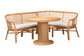 bali & pari Aara 3-Piece Natural Rattan Dining Nook Set - L-Shaped Corner Bench with Cushions and Round Pedestal Wicker Table, Handwoven Boho Coastal Breakfast Banquette for Kitchen or Sunroom FredCo